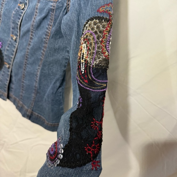 Ruby Rd. Blue Embroidered Embellished Paisley Jean Jacket Size 6 - Picture 7 of 10